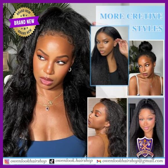 13x6 HD Lace Front Wig 250% Density Kinky Straight Human Hair 24 Inch